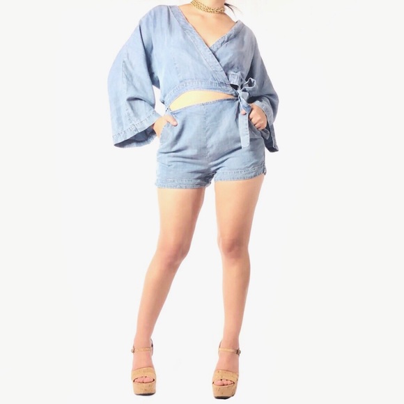 Free People Pants - Free People Marlin Blue Rarebird Romper TPI•MD